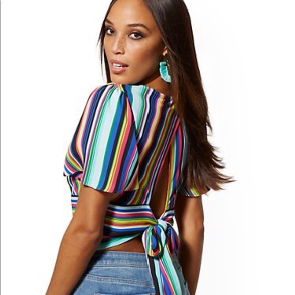 New York & Company Tops - Striped semi crop top
